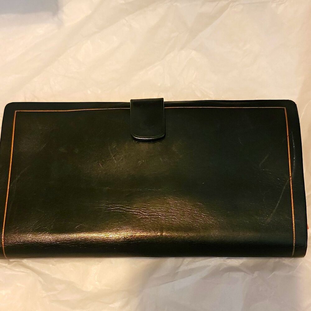 Hoffritz Germany NY Women’s Black Leather Clutch Wallet Red Coin Purse ID Window